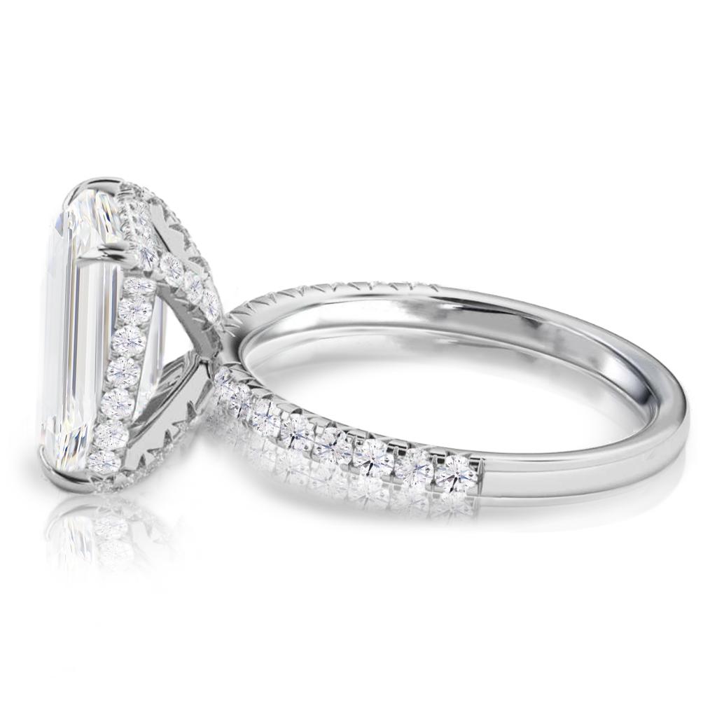 14k White Gold Emerald Cut Diamond Hidden Halo Engagement Ring