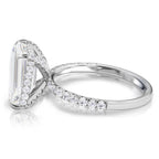 14k White Gold Emerald Cut Diamond Hidden Halo Engagement Ring