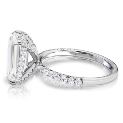 14k White Gold,Emerald Cut Diamond,Hidden Halo Engagement Ring