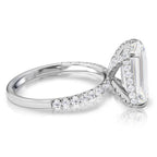 14k White Gold Emerald Cut Diamond Hidden Halo Engagement Ring