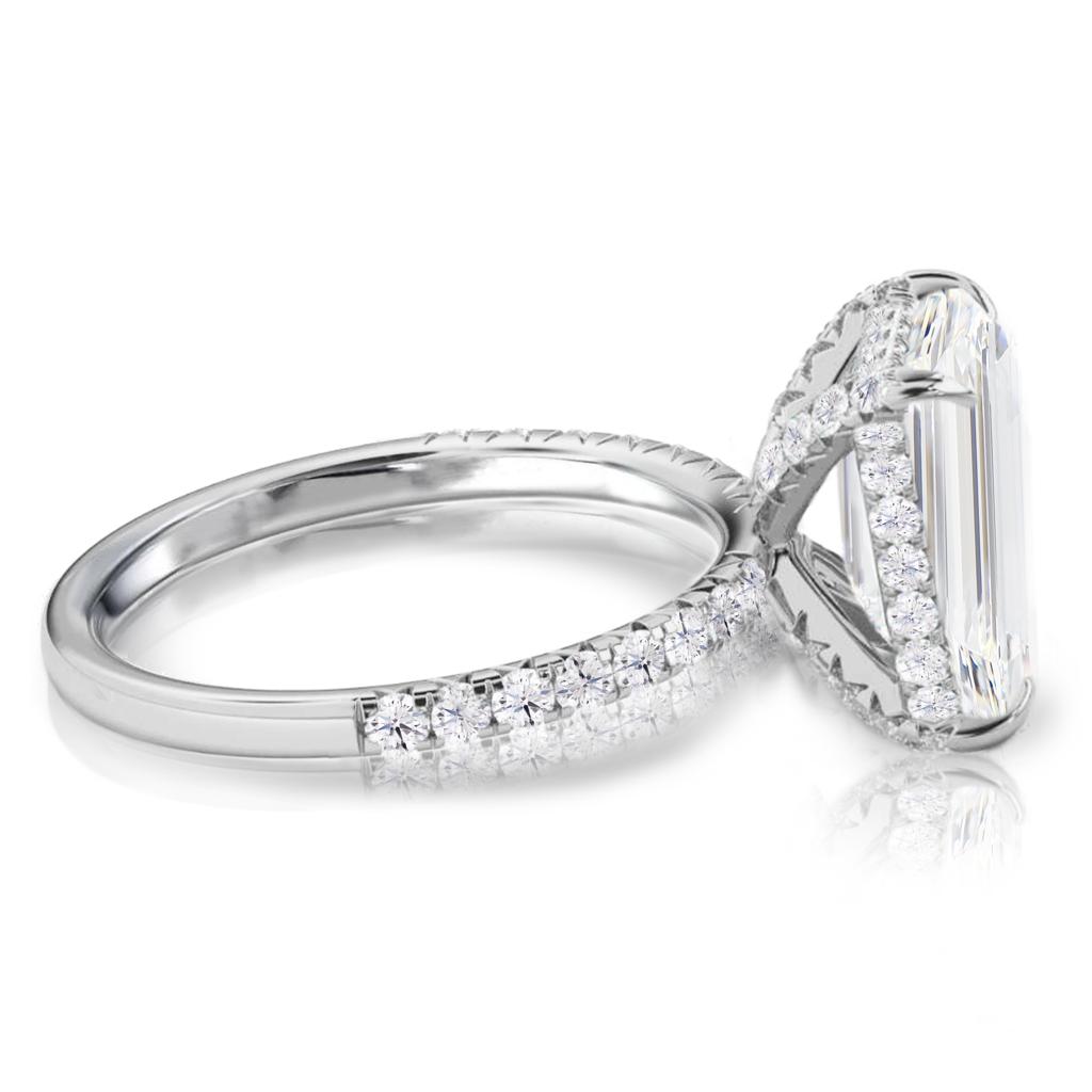 14k White Gold Emerald Cut Diamond Hidden Halo Engagement Ring