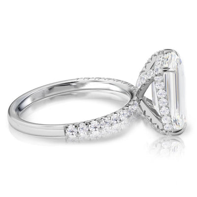 14k White Gold,Emerald Cut Diamond,Hidden Halo Engagement Ring