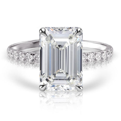 14k White Gold,Emerald Cut Diamond,Hidden Halo Engagement Ring