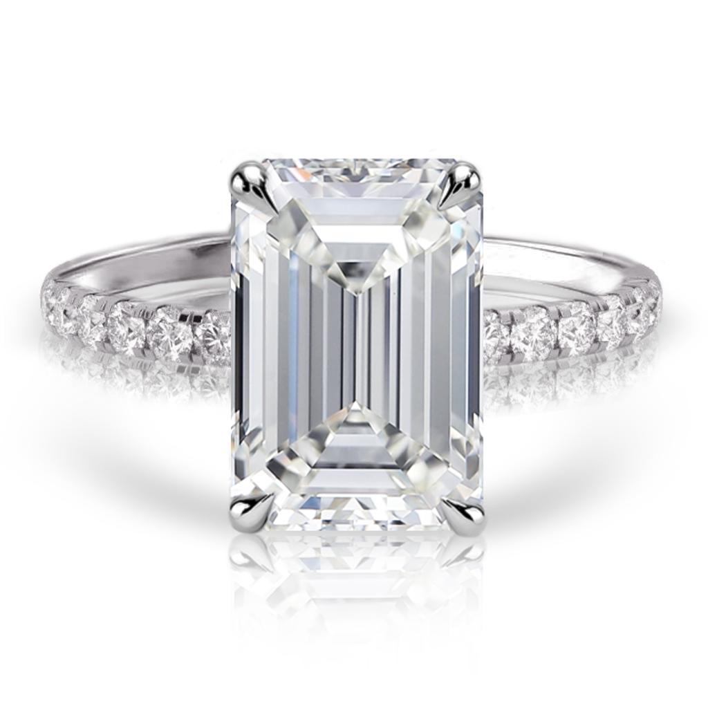 14k White Gold,Emerald Cut Diamond,Hidden Halo Engagement Ring