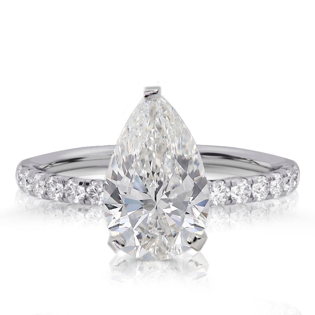 14k White Gold,Diamonds,Pear Shape Diamond Engagement Bridal Ring