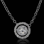 14K White Gold Round Brilliant Natural Diamond Milgrain Halo Pendant Necklace