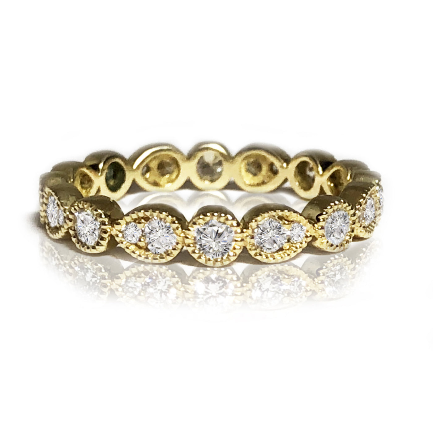 14k Rose, White or Yellow Gold Natural Diamond Stylized Milgrain Eternity wedding Band Ring