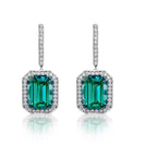 18K White Gold Lagoon Tourmaline Natural Diamonds Halo Dangle Earrings