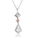 Platinum & 18k Rose Gold Colorless & Fancy Pink  Natural Diamonds Noble Cut Dangling Pendant Necklace
