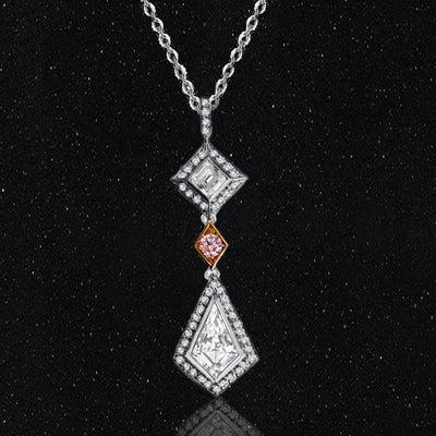 Platinum & 18k Rose Gold Colorless & Fancy Pink  Natural Diamonds Noble Cut Dangling Pendant Necklace