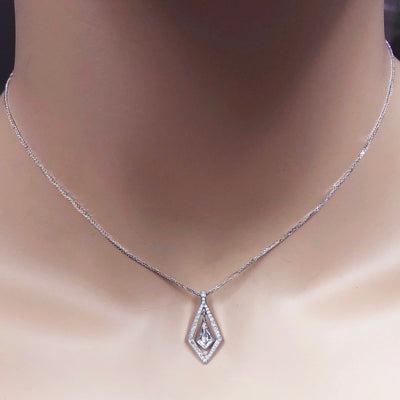 14k White Gold Natural Diamonds Noble Cut Diamond Swinging Pendant  Bridal  Necklace