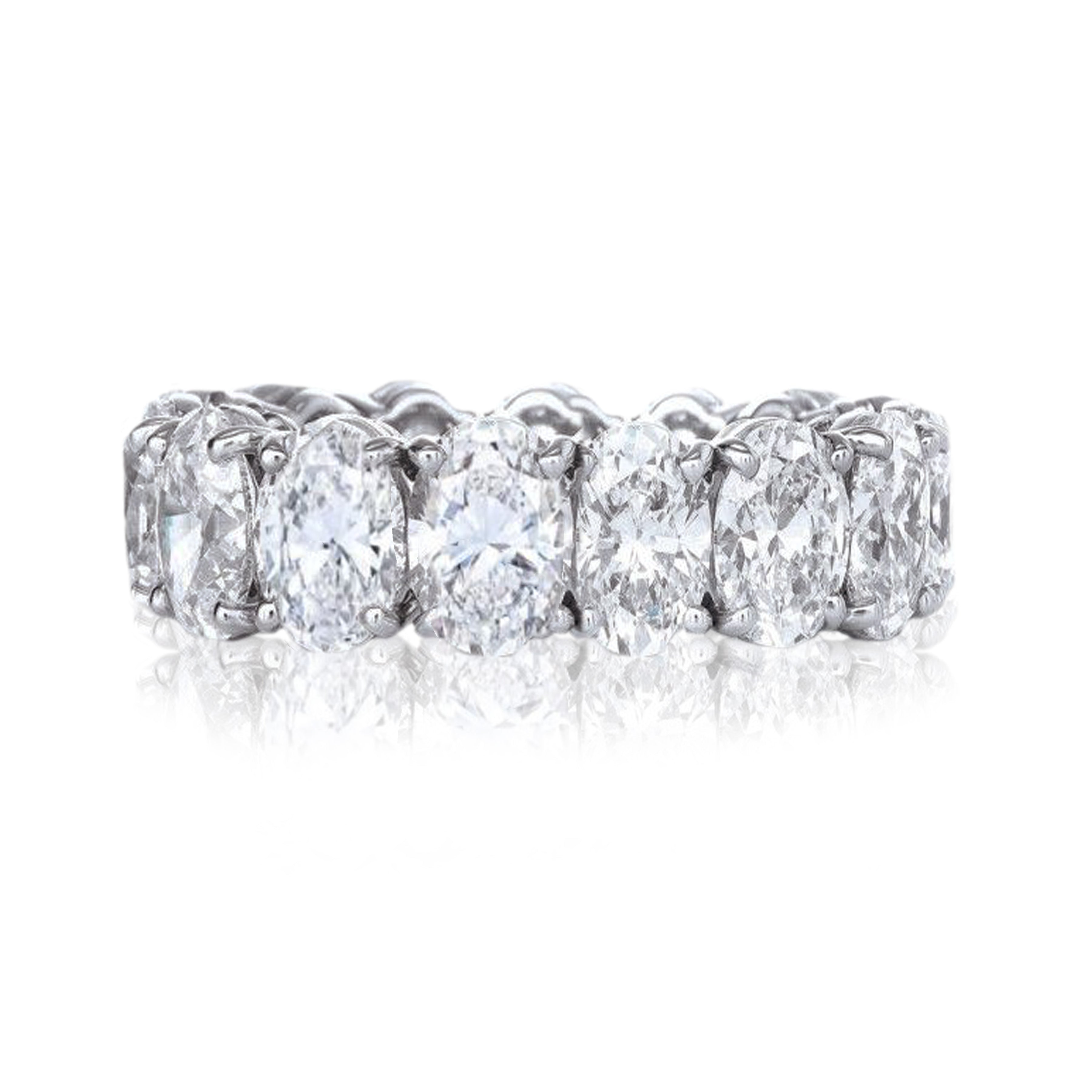 18k White Gold  Oval  Natural Diamonds Signature Eternity Bridal Engagement Band Ring 5.48CT