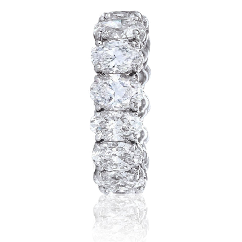 18k White Gold  Oval  Natural Diamonds Signature Eternity Bridal Engagement Band Ring 5.48CT