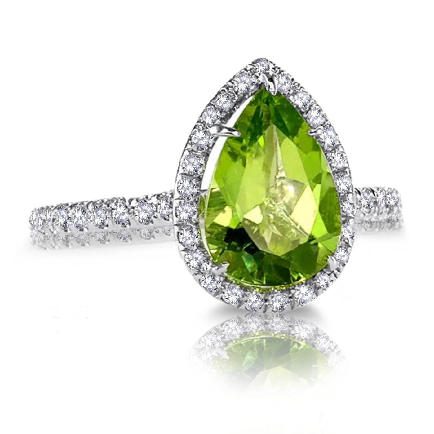 Platinum Green Peridot Diamonds Halo Ring