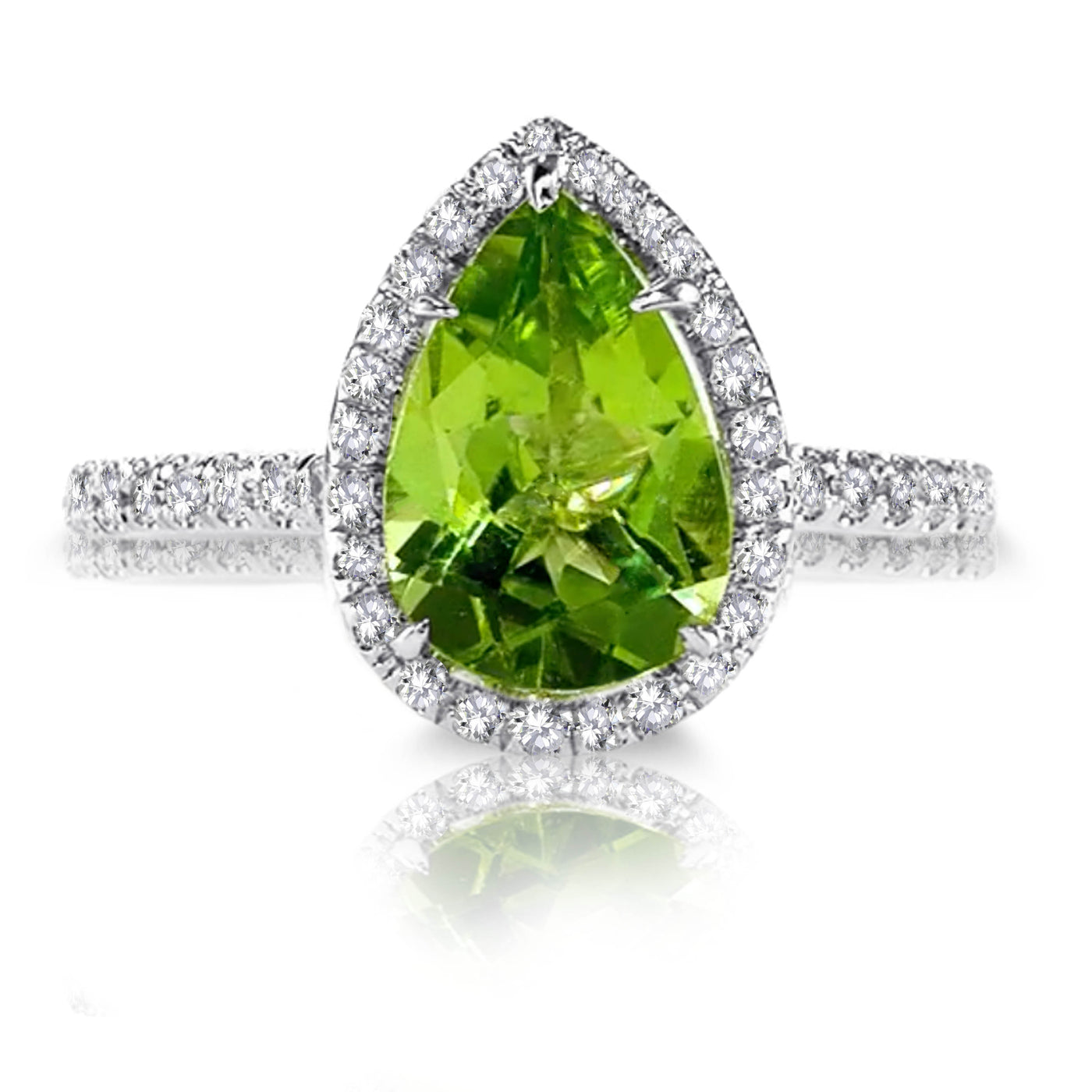 Platinum Green Peridot Diamonds Halo Ring