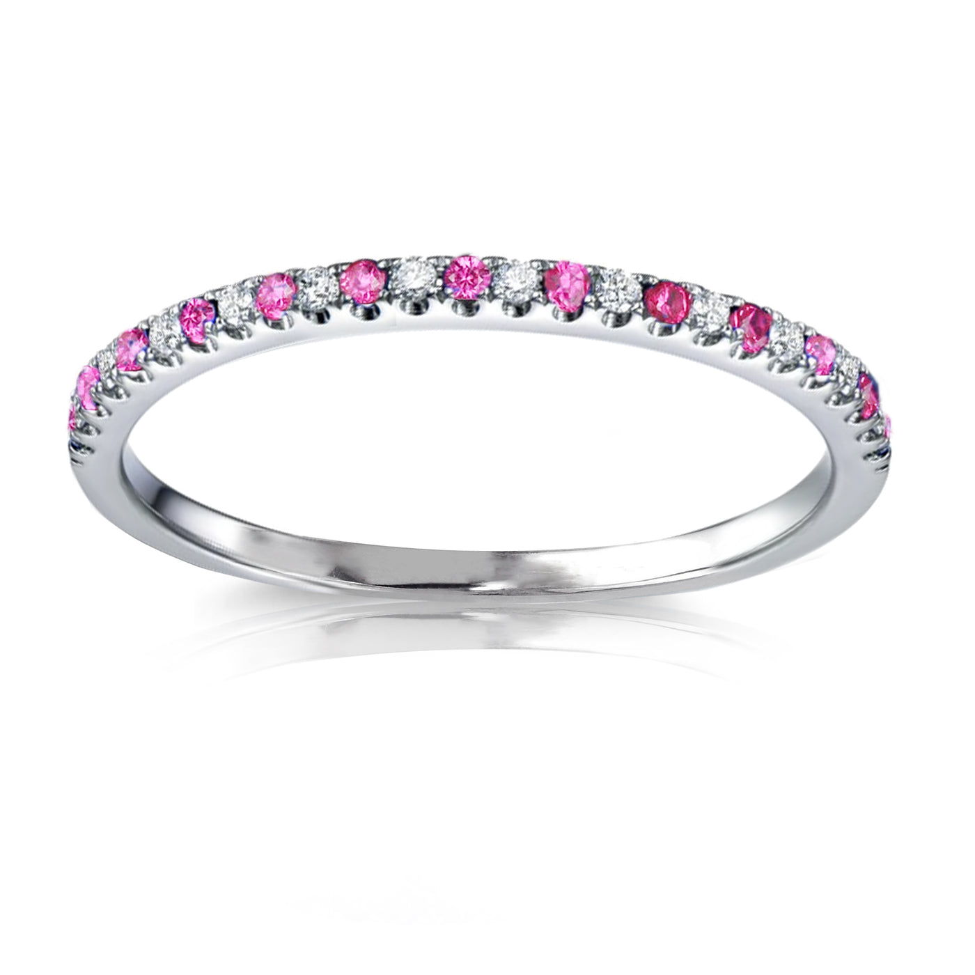 18K White Gold Natural Diamond & Pink Sapphire Eternity wedding Band Ring