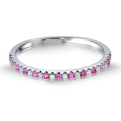 18K White Gold Natural Diamond & Pink Sapphire Eternity wedding Band Ring