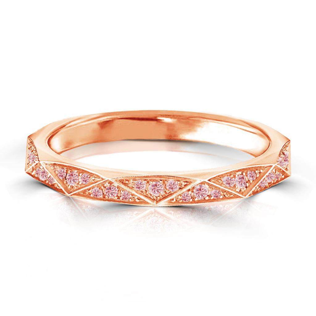 18K Rose Gold Natural Fancy Pink Diamond Stylized Eternity wedding Band Ring