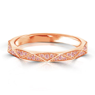 18K Rose Gold Natural Fancy Pink Diamond Stylized Eternity wedding Band Ring