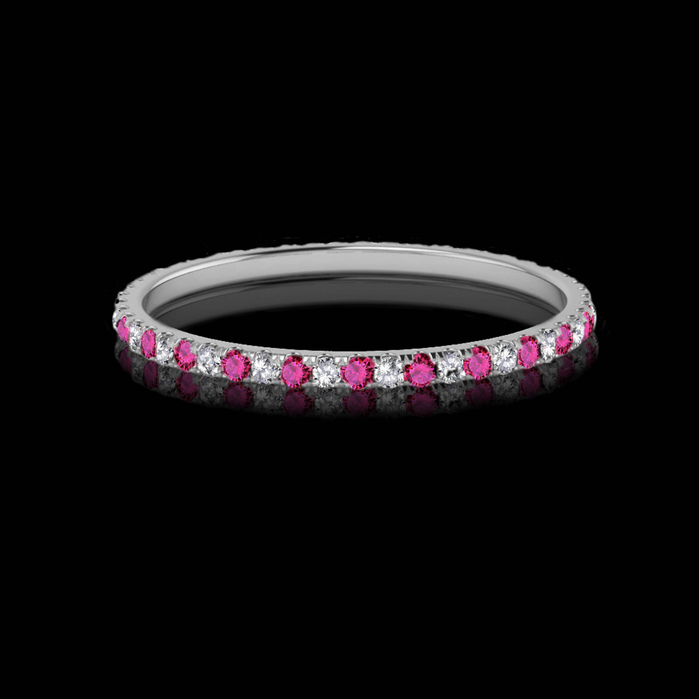 18K White Gold Natural Diamond & Pink Sapphire Eternity wedding Band Ring