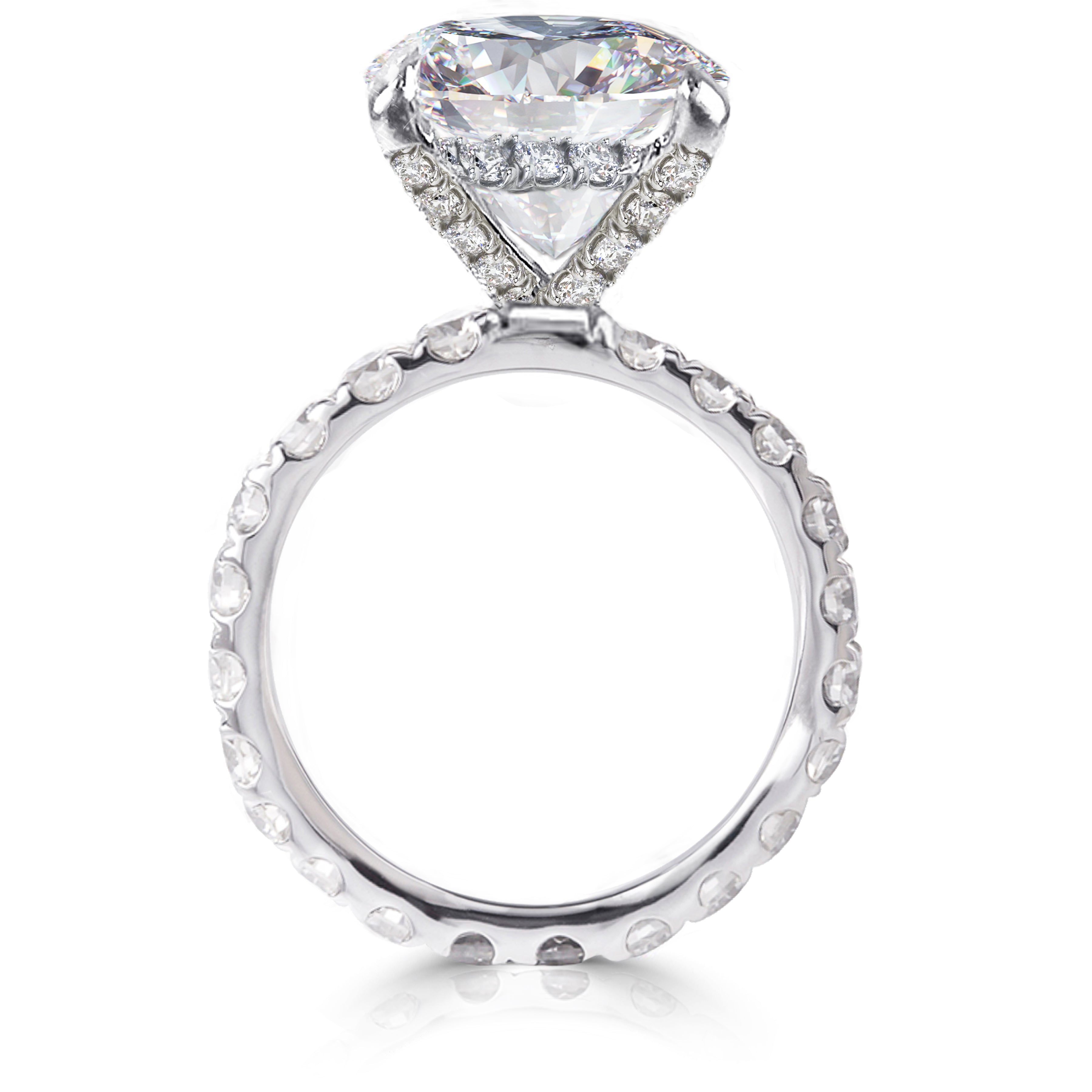 Pave Round 18K Head & Band Engagement Ring