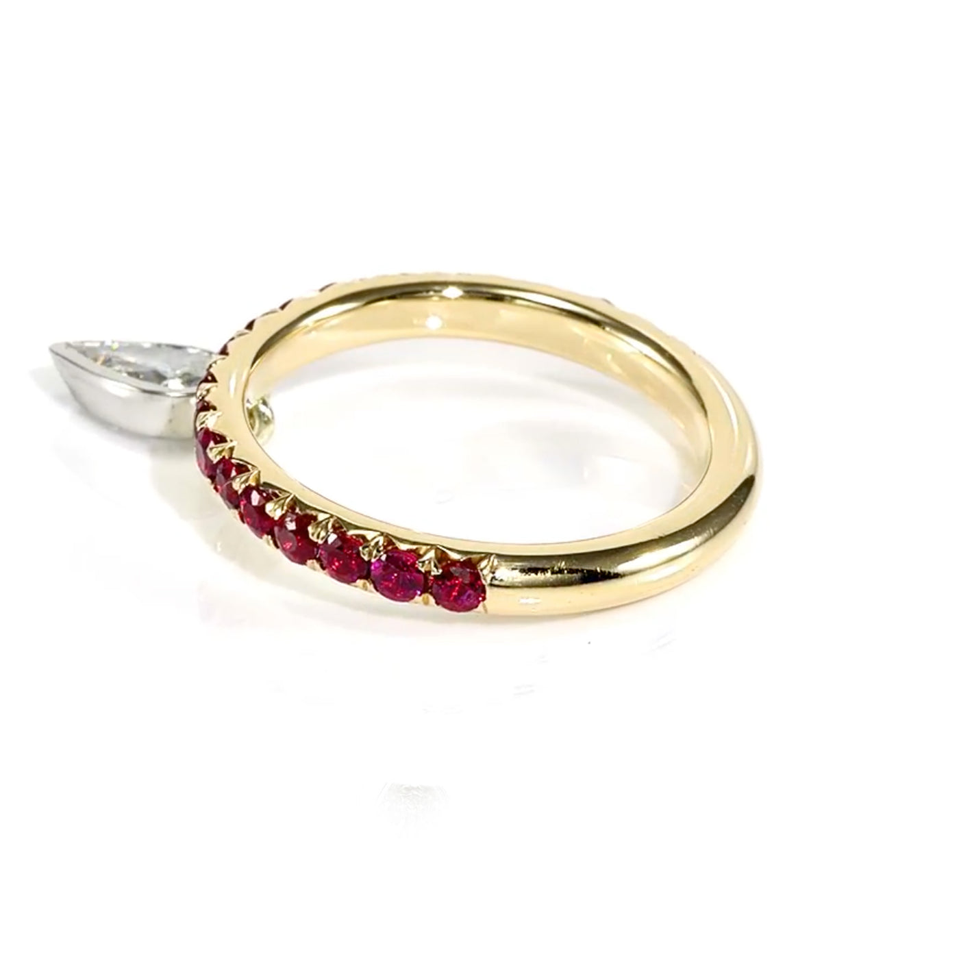 18k White & Rose Gold Natural Ruby Dangle Drop / Pear Shape Diamond Charm Ring