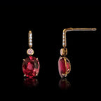 18k Rose Gold Natural Red Spinel,  Fancy Pink  & Colorless  Diamonds Dangle Earrings