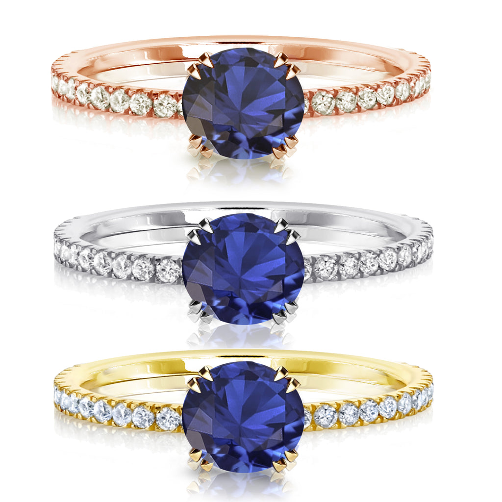 Platinum or 18K White, Rose or Yellow Gold Round Brilliant Natural Blue Sapphire Engagement Ring