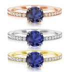 Platinum or 18K White, Rose or Yellow Gold Round Brilliant Natural Blue Sapphire Engagement Ring