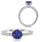 Platinum or 18K White, Rose or Yellow Gold Round Brilliant Natural Blue Sapphire Engagement Ring