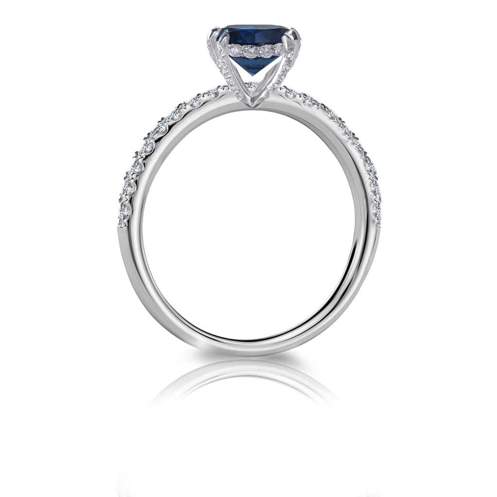 Platinum or 18K White, Rose or Yellow Gold Round Brilliant Natural Blue Sapphire Engagement Ring