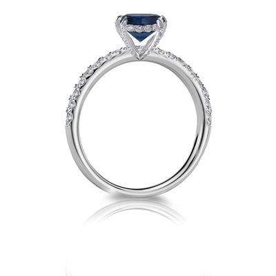 Platinum or 18K White, Rose or Yellow Gold Round Brilliant Natural Blue Sapphire Solitaire with Accents Engagement RingRing