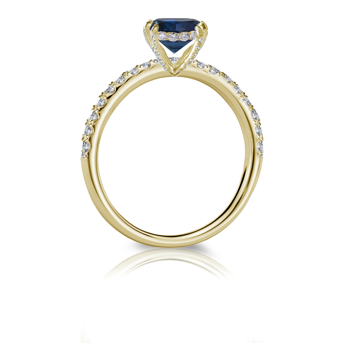 Platinum or 18K White, Rose or Yellow Gold Round Brilliant Natural Blue Sapphire Solitaire with Accents Engagement RingRing