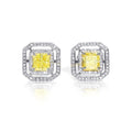 18K White & Yellow Gold  Fancy Yellow Diamond Double Halo Stud Earrings