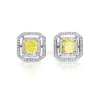 18K White & Yellow Gold  Fancy Yellow Diamond Double Halo Stud Earrings