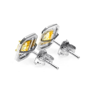 18K White & Yellow Gold  Fancy Yellow Diamond Double Halo Stud Earrings