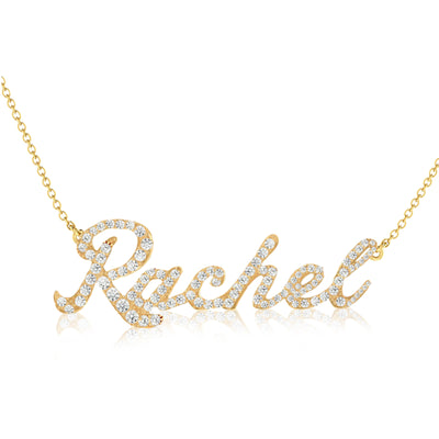 14K Yellow, White or Rose Gold Natural Diamonds Personalized Name Pendant Necklace